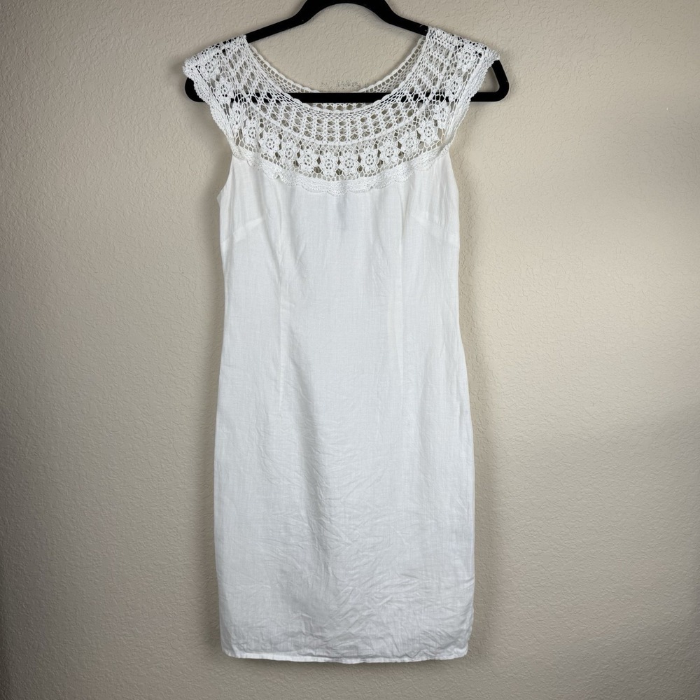 Vtg Laundry By Shelli Segal White Linen w/ Crochet Detail Sz 6 Graduation Party‎